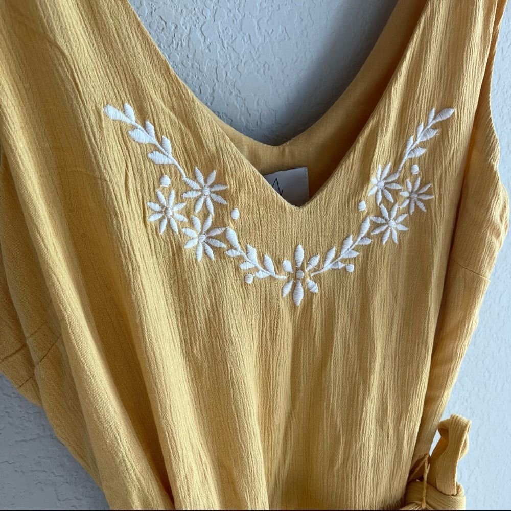 New Joie yellow sleeveless Tiered Maxi Dress Embroidered derail, v-neck - Picture 6 of 10